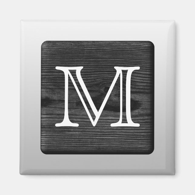 Printed Pattern and Custom Letter. Black and White Magnet (Front)