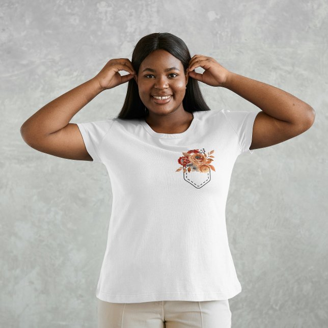Printed pocket with autumn flowers T-Shirt (Creator Uploaded)