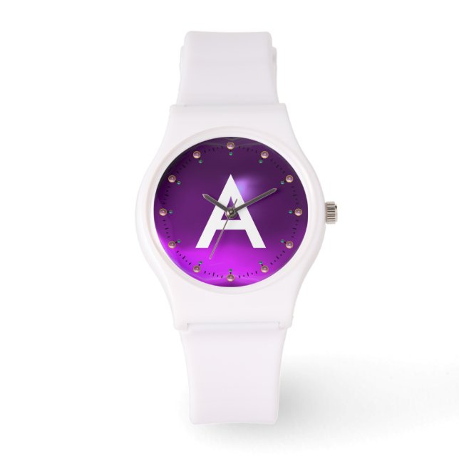 PRINTED PURPLE AMETHYST GEMSTONE MONOGRAM WATCH (Front)