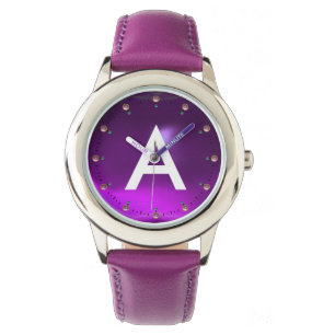 PRINTED PURPLE AMETHYST GEMSTONE MONOGRAM WATCH