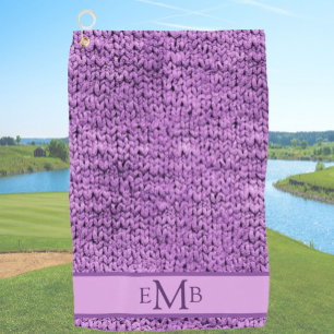 Printed Purple Knit Design Custom Monogram Ladies Golf Towel