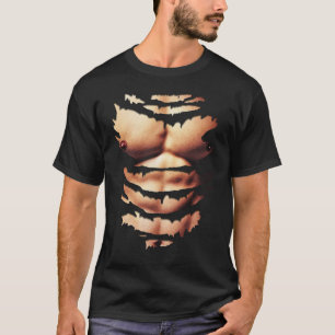 Printed Realistic Chest Six Pack Abs Muscles Funny T-Shirt