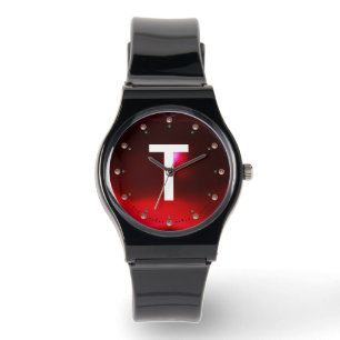 PRINTED RED BURGUNDY RUBY GEMSTONE MONOGRAM WATCH