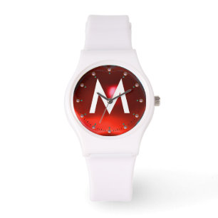 PRINTED RED RUBY GEMSTONE MONOGRAM WATCH