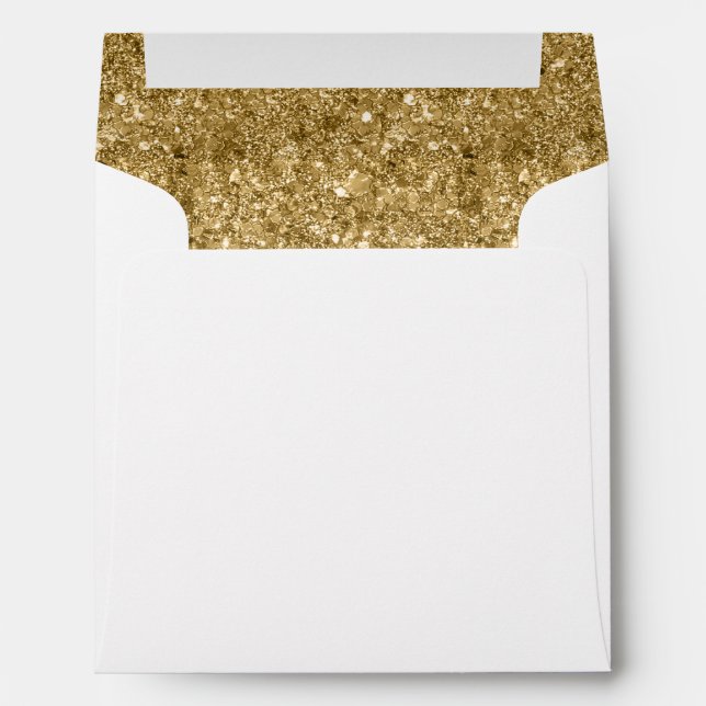 Printed Return Address, Gold Glam Glitter Square Envelope (Back (Bottom))