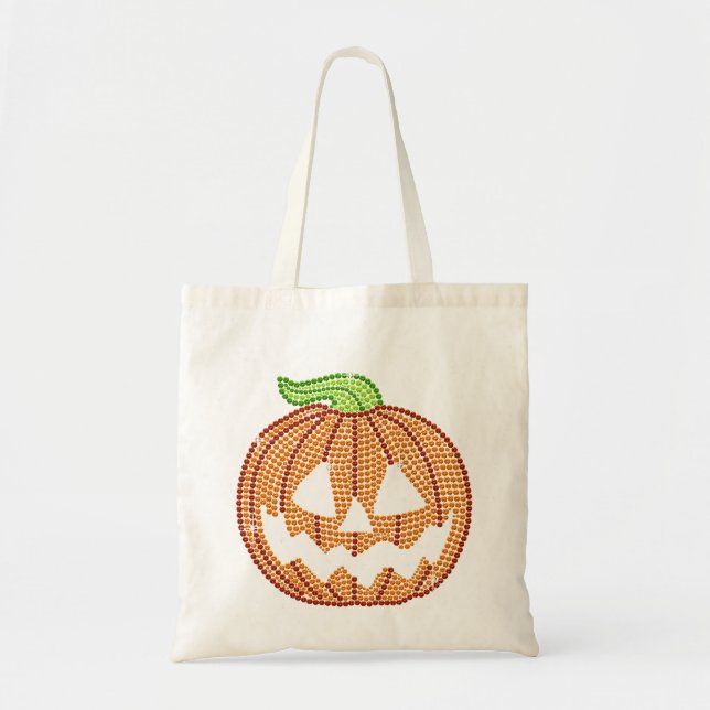 Printed Rhinestone Jackolantern Pumpkin Tote Bag (Front)
