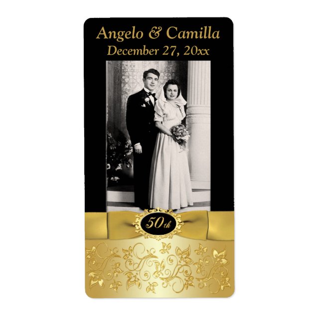 PRINTED RIBBON 50th Anniversary Photo Wine Label (Front)