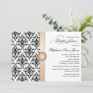 Printed Ribbon and Jewel Damask Bridal Shower Invitation