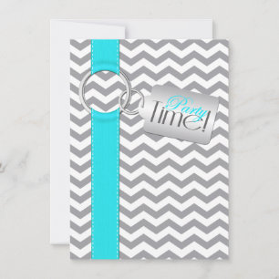 PRINTED RIBBON Aqua Grey White 21st Birthday Party Invitation