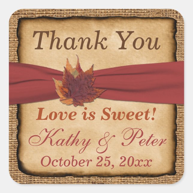 PRINTED RIBBON Autumn Leaves 1.5" Wedding Sticker (Front)
