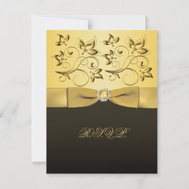 PRINTED RIBBON Black, Gold RSVP Card (Front)