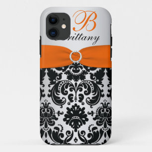 PRINTED RIBBON Black Orange Silver Damask iPhone 5 iPhone 11 Case