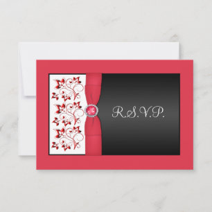 PRINTED RIBBON Black, Red, White Floral Reply Card