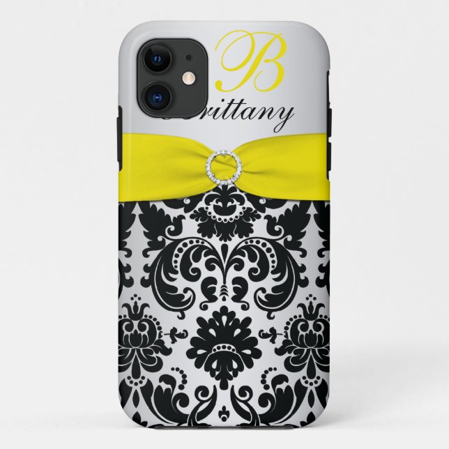 PRINTED RIBBON Black Yellow Silver Damask iPhone 5 Case-Mate iPhone Case (Back)