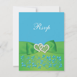 PRINTED RIBBON Blue Green Floral Hearts Reply Card