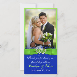 PRINTED RIBBON Blue, Green Wedding Photo Card