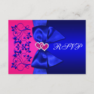 PRINTED RIBBON Blue, Pink Floral Wedding RSVP Invitation