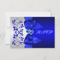 PRINTED RIBBON Blue, Silver Floral Wedding RSVP
