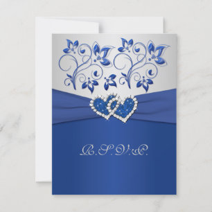 PRINTED RIBBON Blue Silver Joined Hearts RSVP Card