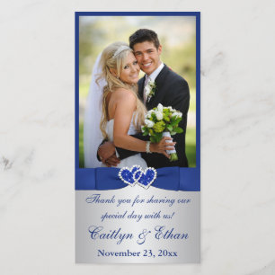 PRINTED RIBBON Blue, Silver Wedding Photo Card