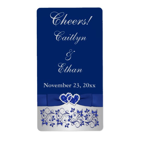 PRINTED RIBBON Blue, Silver Wedding Wine Label Shipping Label