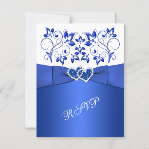 PRINTED RIBBON Blue, White Floral, Hearts RSVP Card