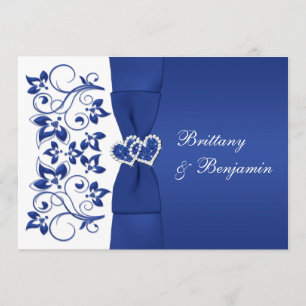 PRINTED RIBBON Blue, White Floral Wedding Invite