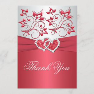 PRINTED RIBBON Coral Pink, Grey Thank You Card