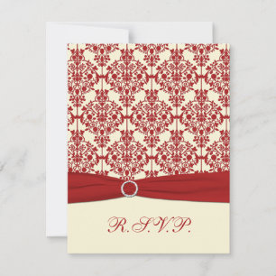 PRINTED RIBBON Cream, Red Damask Reply Card