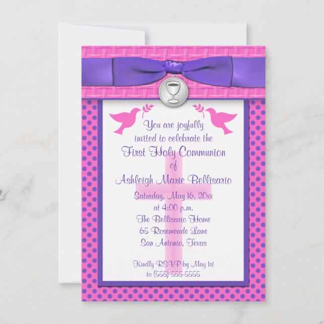 PRINTED RIBBON First Holy Communion Invitation (Front)