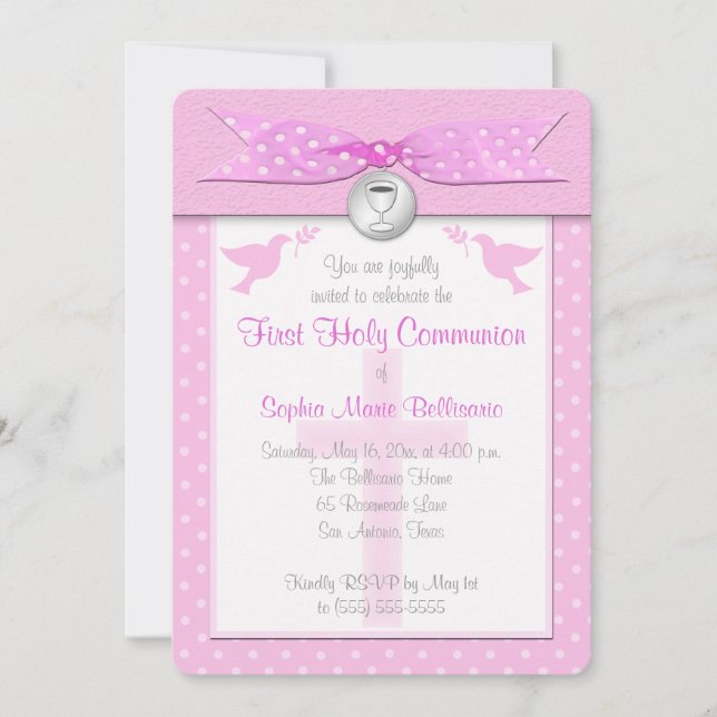PRINTED RIBBON First Holy Communion Invitation (Front)