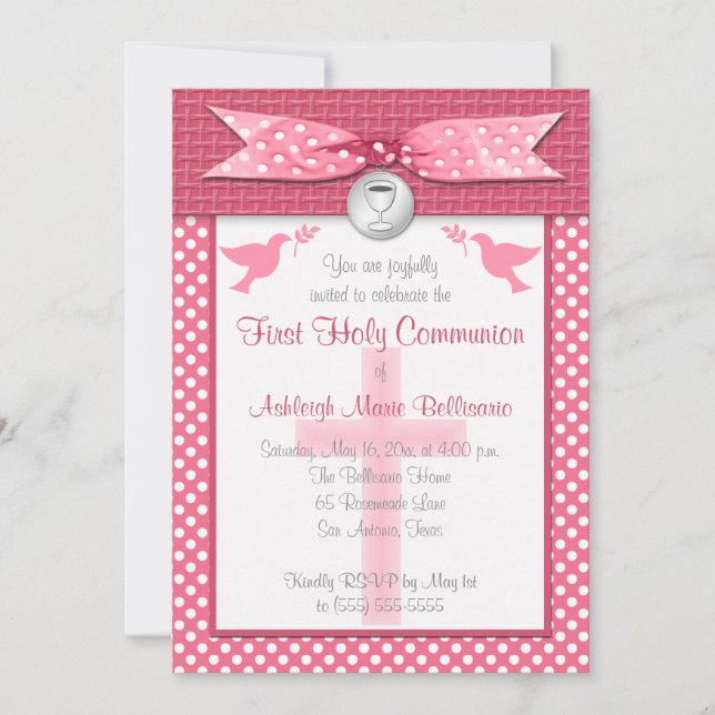 PRINTED RIBBON First Holy Communion Invitation (Front)