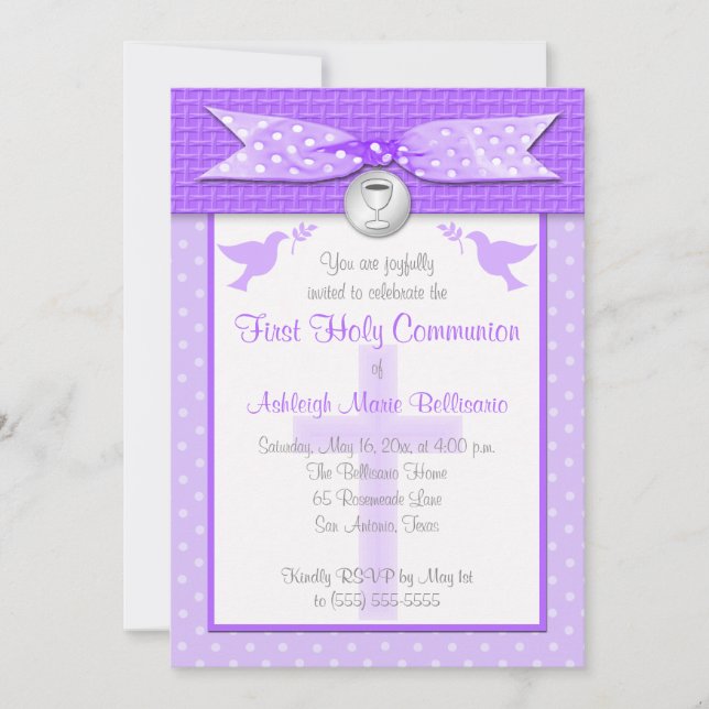 PRINTED RIBBON First Holy Communion Invitation (Front)