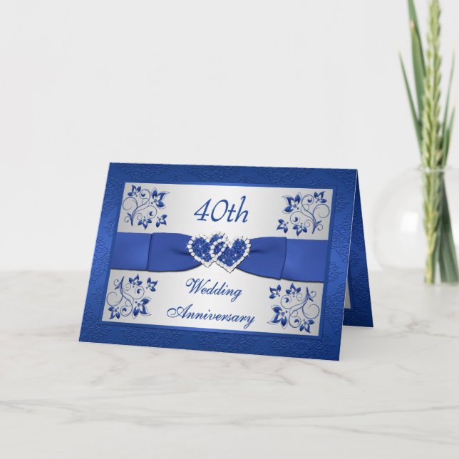 PRINTED RIBBON Floral 40th Anniversary Invitation (Front)