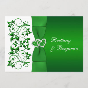 PRINTED RIBBON Green, White Floral Wedding Invite