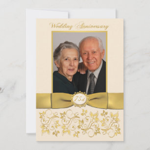 PRINTED RIBBON Ivory, Gold 75th Anniversary Invite