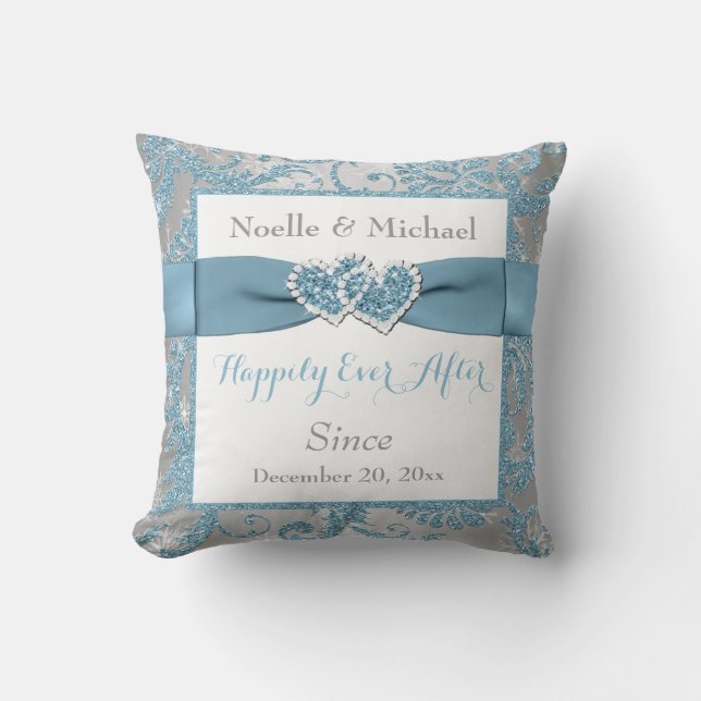PRINTED RIBBON/JEWELS Winter Wonderland Wedding Throw Pillow (Front)