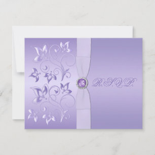 PRINTED RIBBON Lavender Floral Jewelled RSVP Card