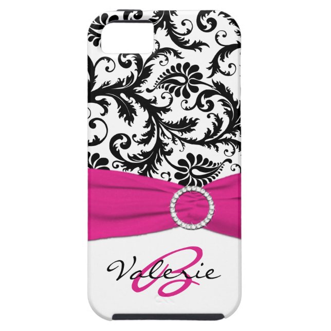 PRINTED RIBBON Pink, Black, White Floral Damask Case-Mate iPhone Case (Back)
