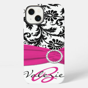 PRINTED RIBBON Pink, Black, White Floral Damask iPhone 13 Case