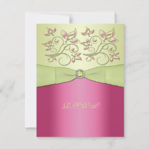 PRINTED RIBBON Pink, Green Floral RSVP Card
