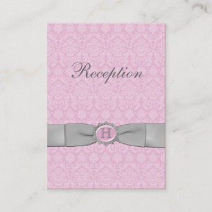 PRINTED RIBBON Pink Grey Damask Enclosure Card