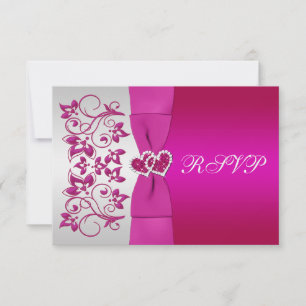 PRINTED RIBBON Pink, Silver Floral Reply Card