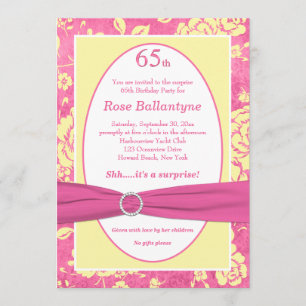 PRINTED RIBBON Pink Yellow 65th Birthday Invite