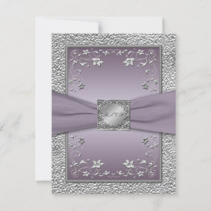 PRINTED RIBBON Plum, Pewter Floral RSVP Card