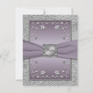 PRINTED RIBBON Plum, Pewter Floral RSVP Card 2