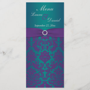 PRINTED RIBBON Prple, Teal Wedding Menu Card