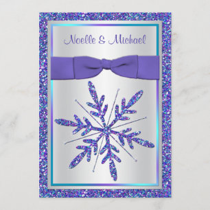 PRINTED Ribbon Purple Aqua Silver Wedding Invite