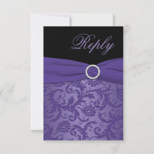PRINTED RIBBON Purple, Black Damask Reply Card