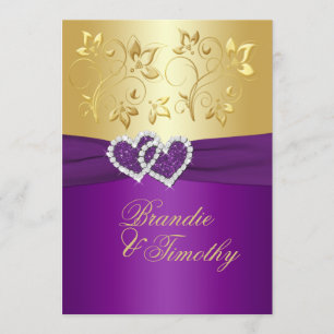 PRINTED RIBBON Purple, Gold Floral Wedding Invite